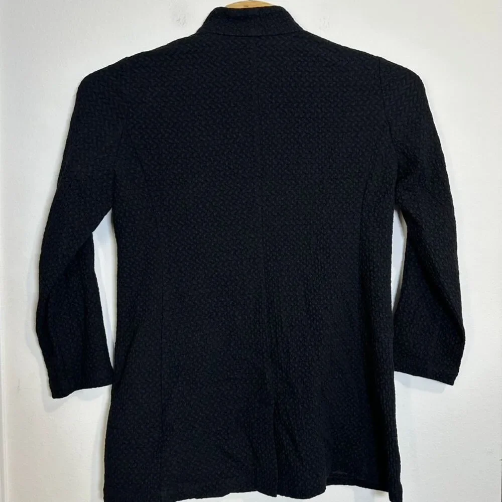 Eileen Fisher Black Textured Knit Long Blazer‎ Jacket Professional Office Wear M